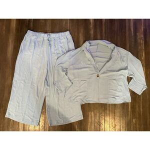 SHEIN Light Blue Textured 2 Piece Set Blazer and Wide Leg Pants Womens 3XL